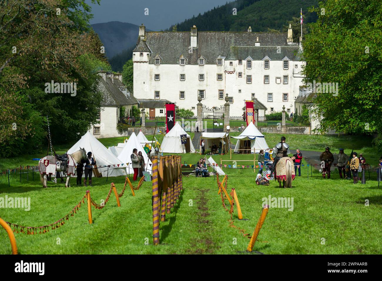 Medieval festivities in Traquair mark the remembrance of battle of Flooden with a joustling tournament and various kind combat and demonstration. |  R Stock Photo