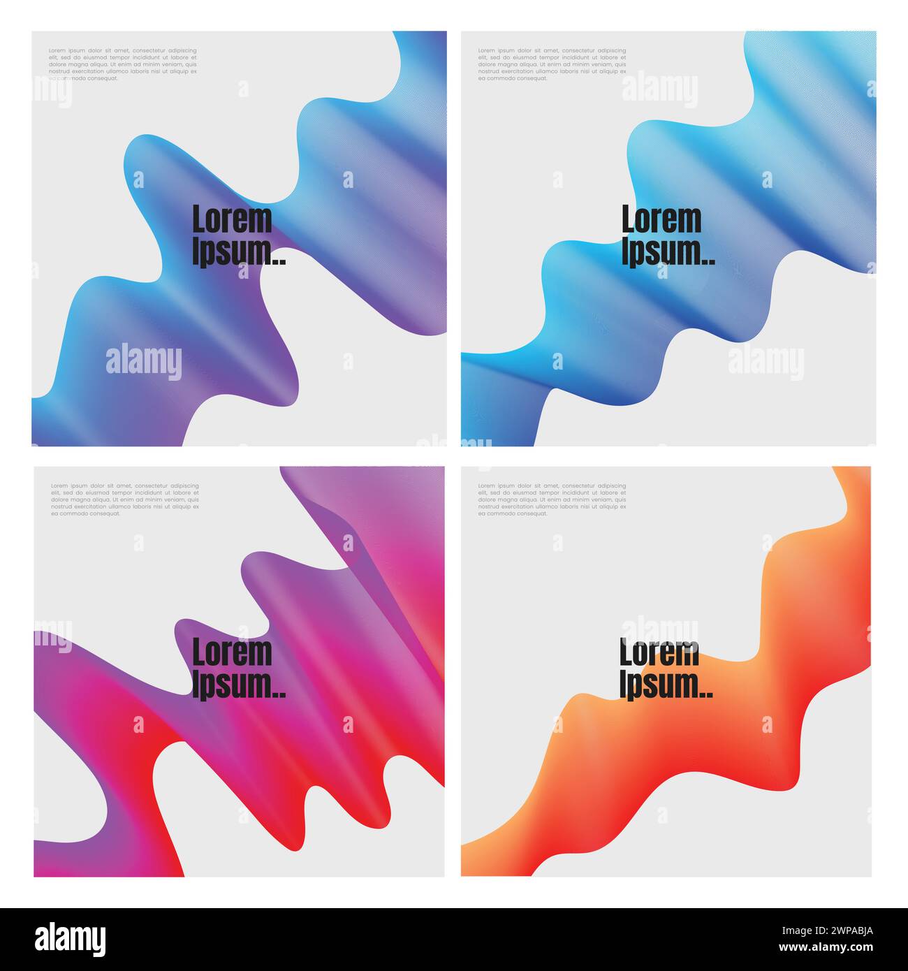 Modern abstract covers set. Cool gradient shapes composition. Eps10 vector. Modern covers with colorful twisting shapes. Trendy minimal design. Abstra Stock Vector