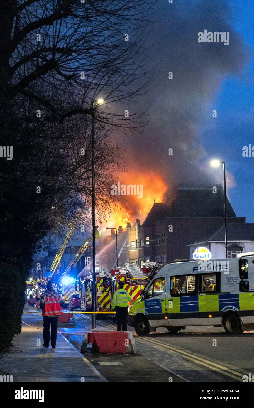 6 March 2024 - Forest Gate Police Station Fire on Romford Road, London, England Stock Photo