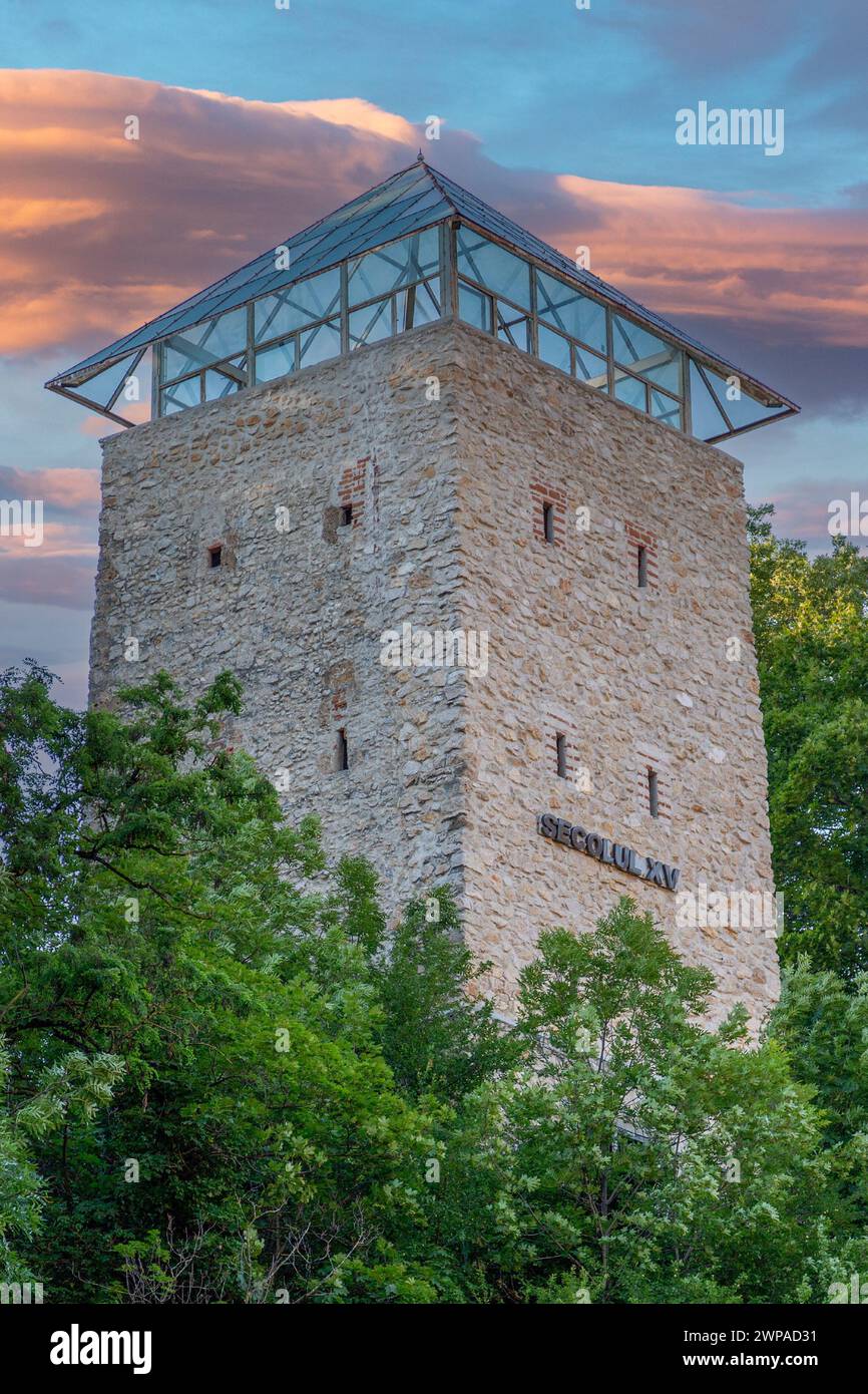 Black Tower, built in 1494 on a rock on Straja Hill, near the Blacksmith's bastion in Brasov, Transylvania, Romania. Over 11 m high, an area of 50 mp Stock Photo