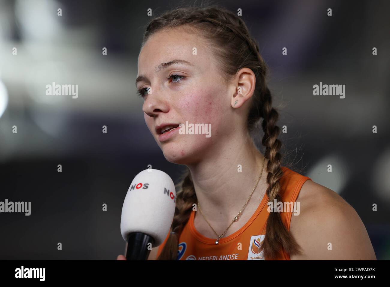 Femke Bol of Netherlands is interviewed by the Media During the World
