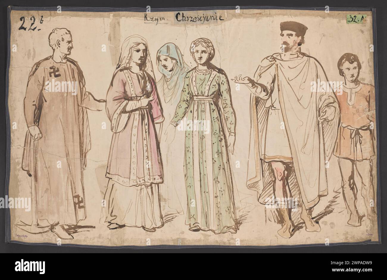 The clothes of Roman Christians; Verso: Anglo -Saxon clothing; Gerson, Wojciech (1831-1901); 1860-1872 (1860-00-00-1872-00-00); Stock Photo