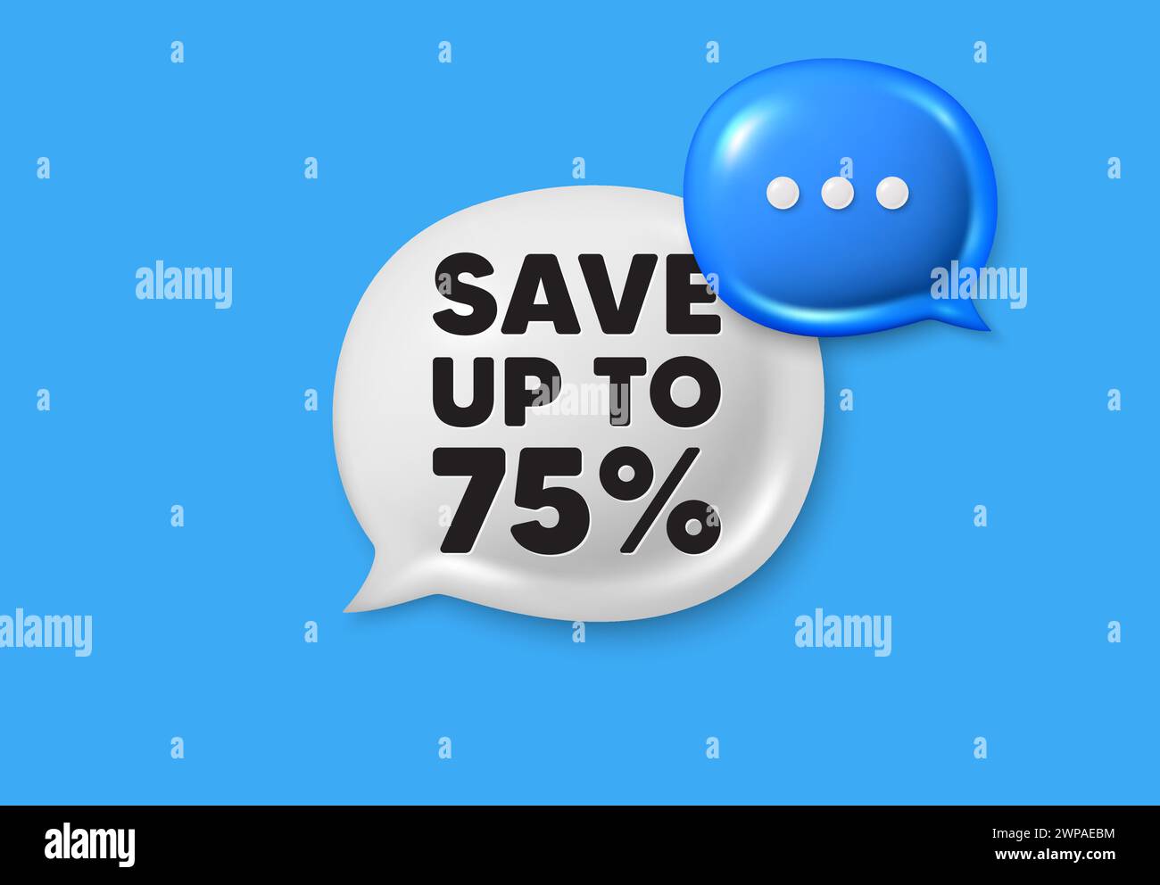 Save up to 75 percent. Discount Sale offer price sign. Text box speech bubble 3d icons. Vector Stock Vector