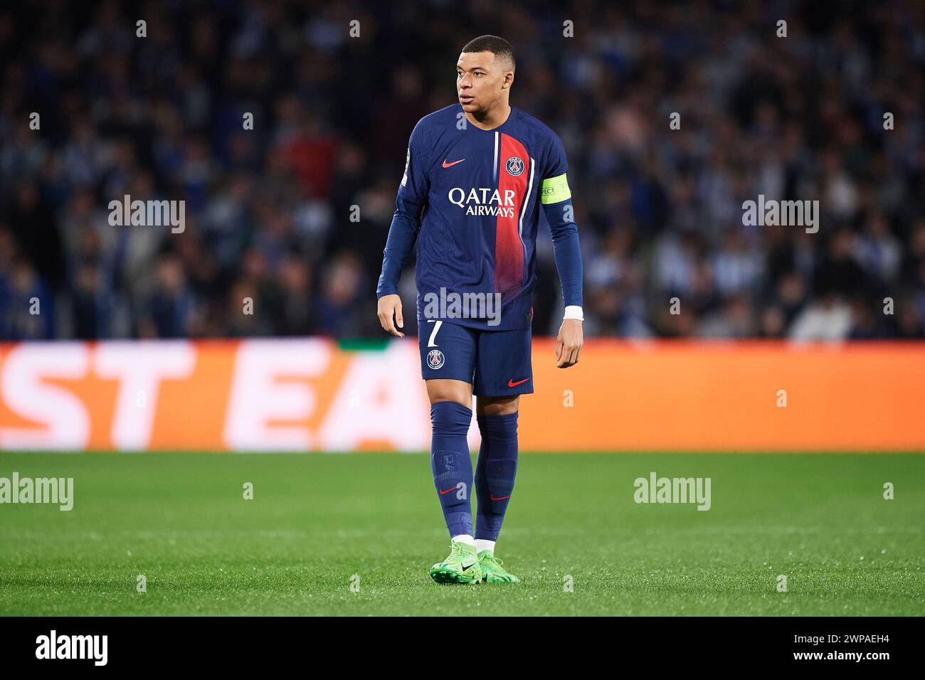 Kylian Mbappe of Paris Saint-Germain looks on during the UEFA Champions