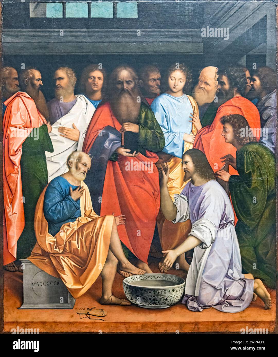 Christ washing the disciples feet painting by giovanni agostino da