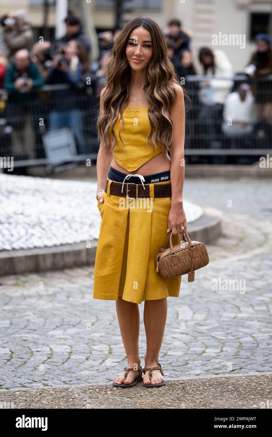 Tamara Kalinic arrives for the Miu Miu Fall/Winter 20242025 readyto