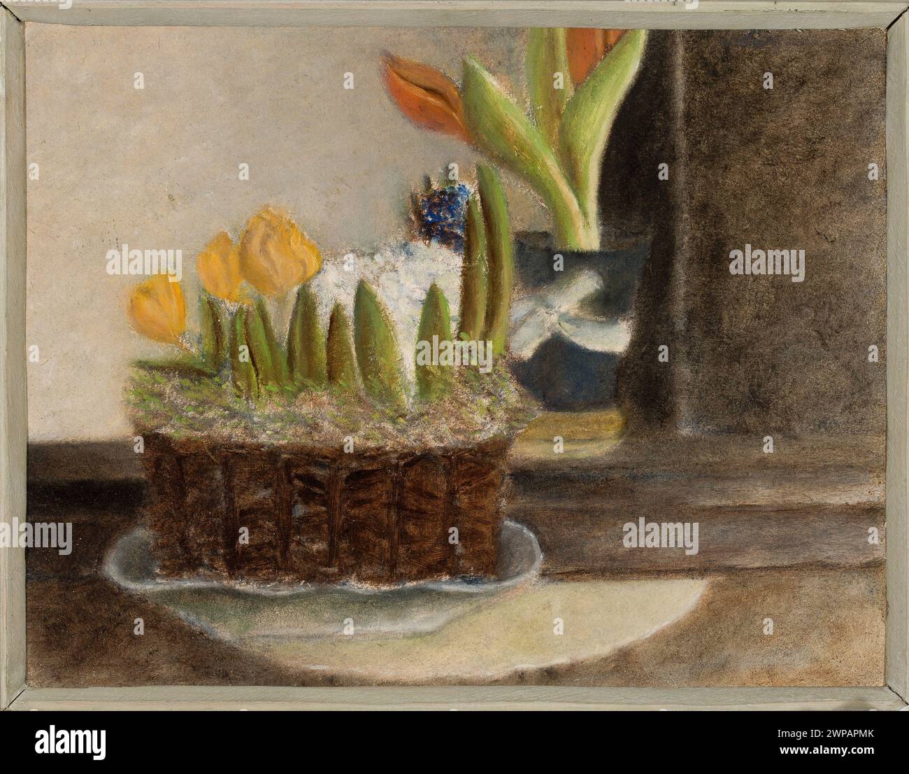 Painting of flowers by Jan Spychalski from 1943 in contemporary style. Includes purchase provenance. Stock Photo