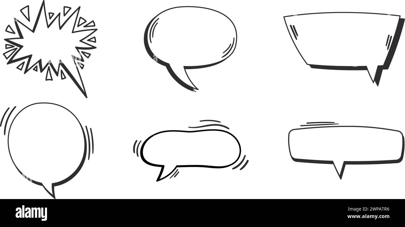Retro style handdrawn comic speech bubbles collection. Vintage design ...