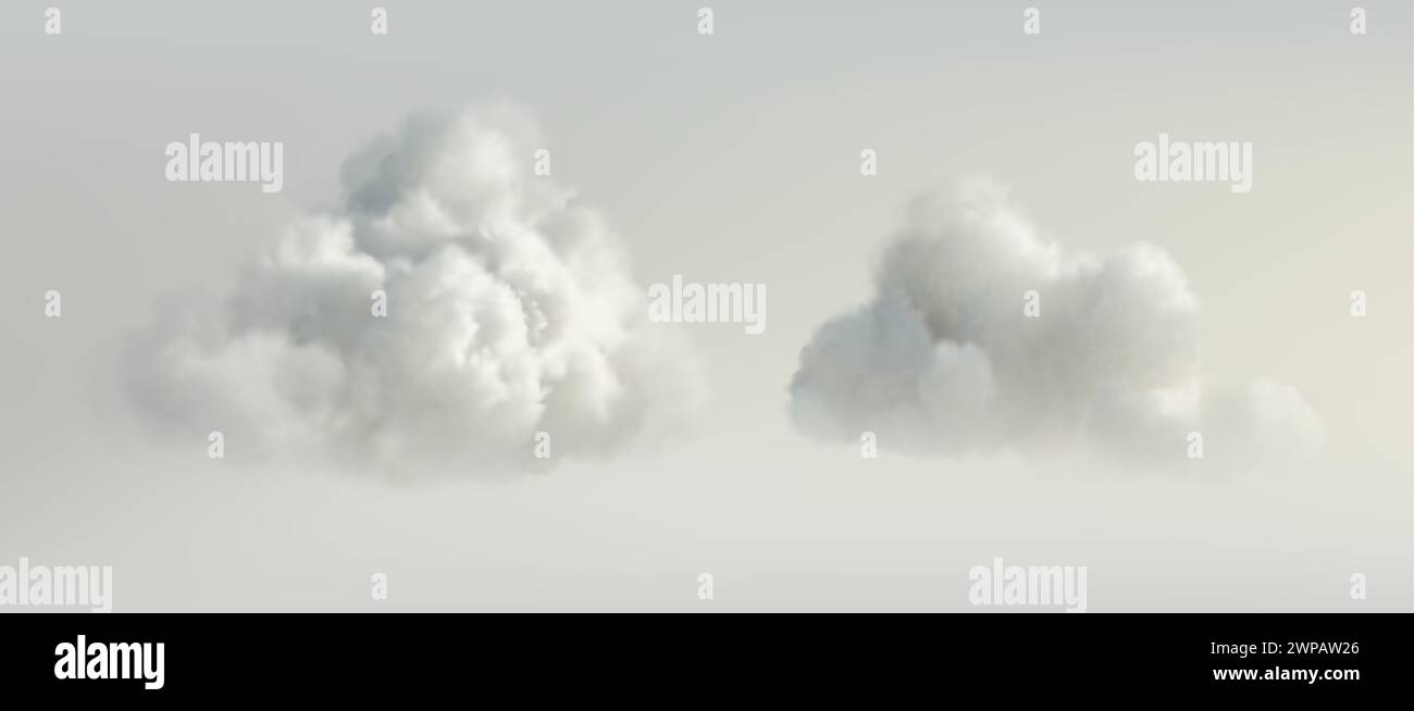 Realistic Clouds, Transparent Background. Outdoor Nature Sky. White Fluffy Clouds Set. Weather Cloudscape Design Stock Vector