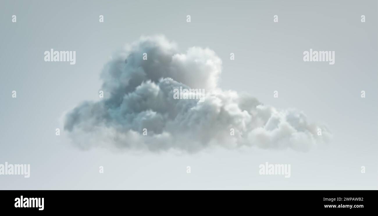 Realistic Clouds, Clear Background. Outdoor Nature Sky Scene. White Fluffy Clouds Isolated. Weather Cloudscape Design Stock Vector