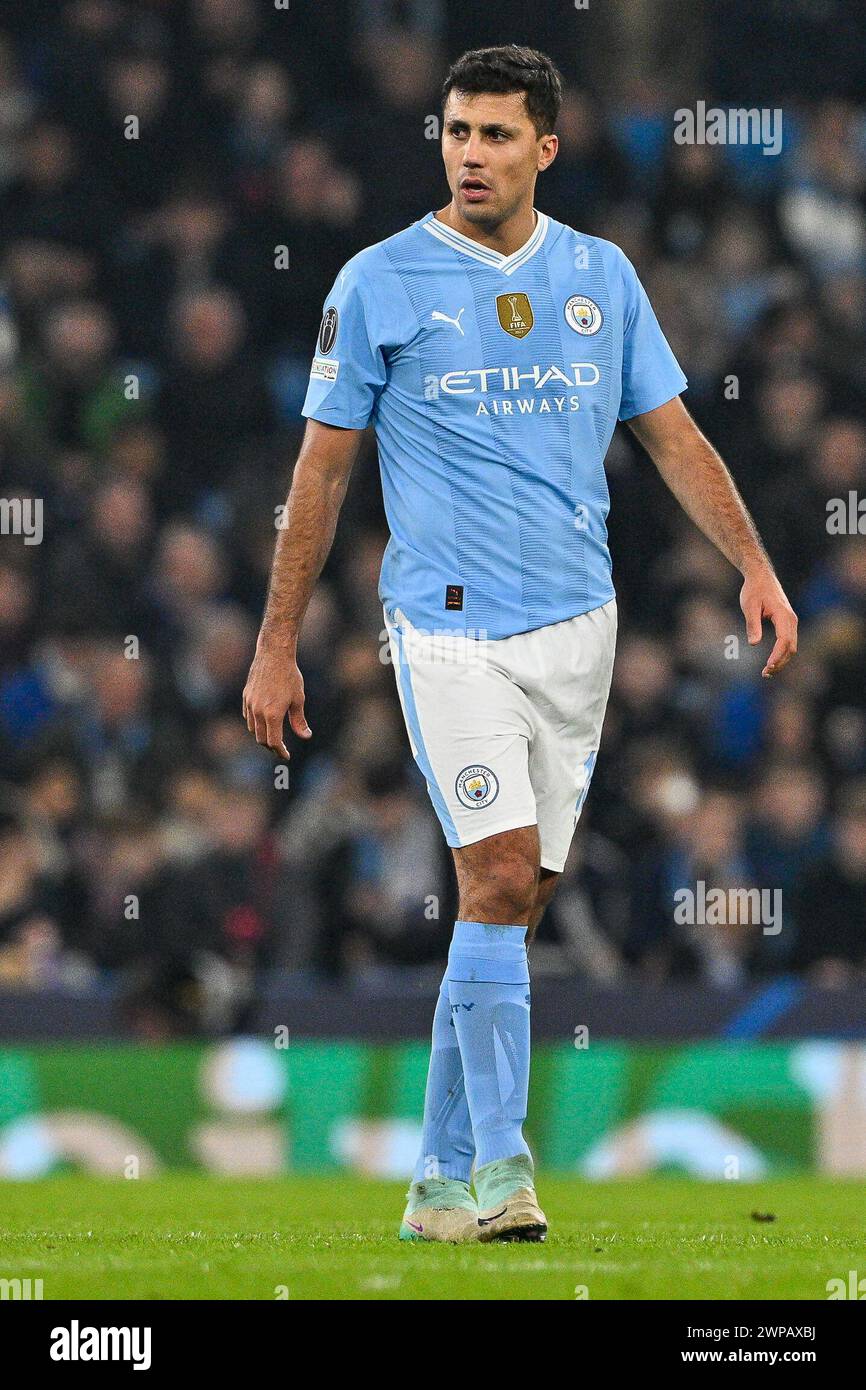 Rodri of Manchester City during the UEFA Champions League match Manchester City vs F.C. Copenhagen at Etihad Stadium, Manchester, United Kingdom, 6th March 2024 (Photo by Cody Froggatt/News Images) in, on 3/6/2024. (Photo by Cody Froggatt/News Images/Sipa USA) Credit: Sipa USA/Alamy Live News Stock Photo