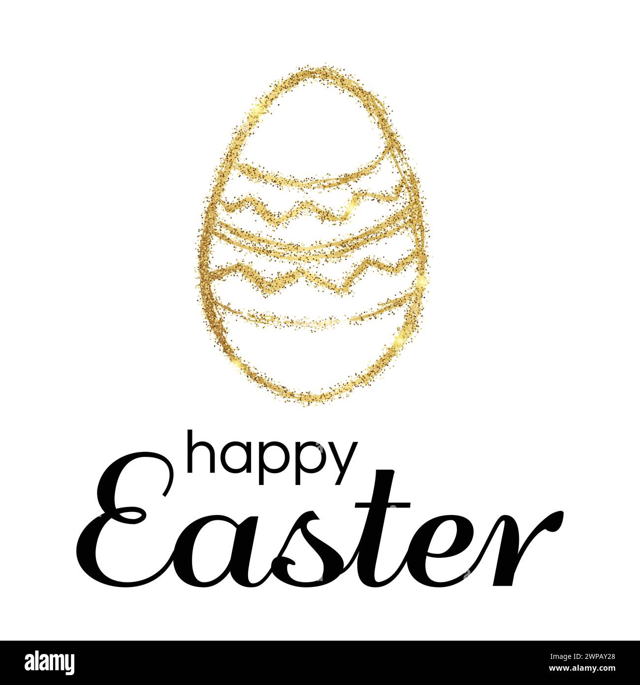 Hand Drawn Easter Egg with Gold Glitter Effect on a white background. Vector illustration Stock Vector