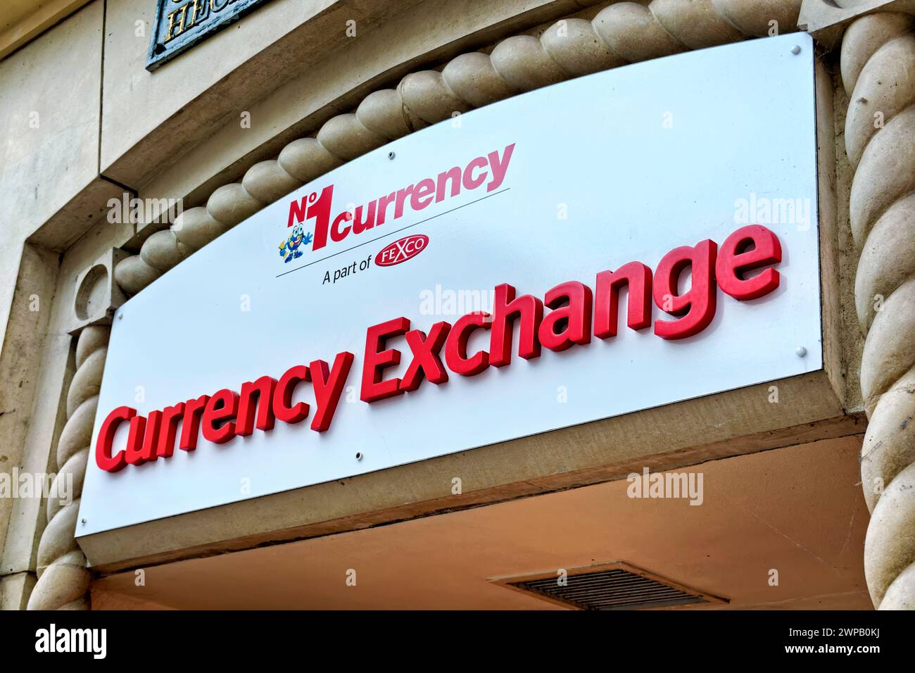 Cardiff, Wales, UK - December 6 2023: The No1 Currency Exchange Store in Queens Arcade, Queen Street, Cardiff, Wales, United Kingdom Stock Photo