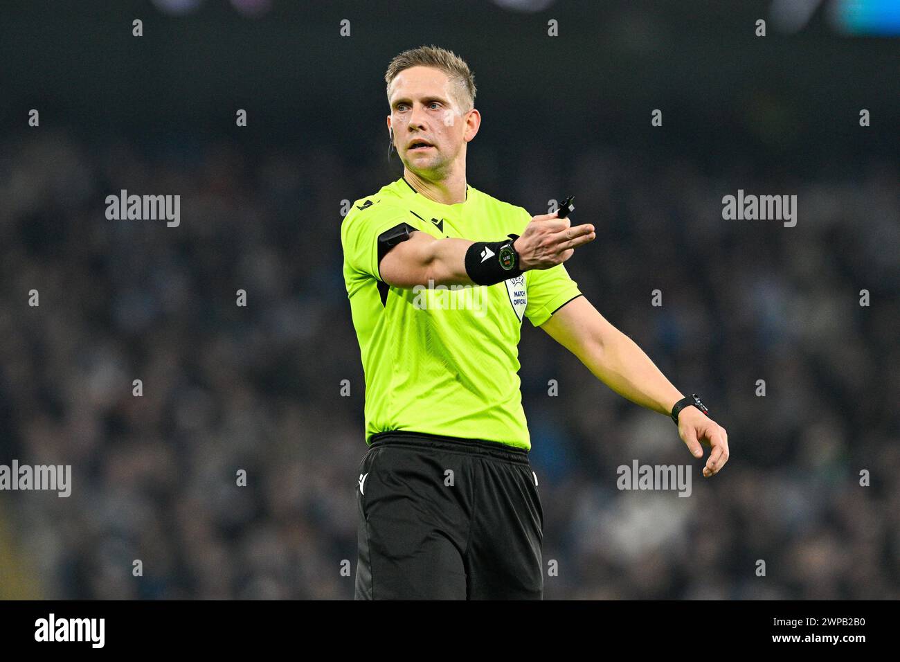 Referee Espen Eskås during the UEFA Champions League match Manchester City vs F.C. Copenhagen at Etihad Stadium, Manchester, United Kingdom, 6th March 2024 (Photo by Cody Froggatt/News Images) in, on 3/6/2024. (Photo by Cody Froggatt/News Images/Sipa USA) Credit: Sipa USA/Alamy Live News Stock Photo