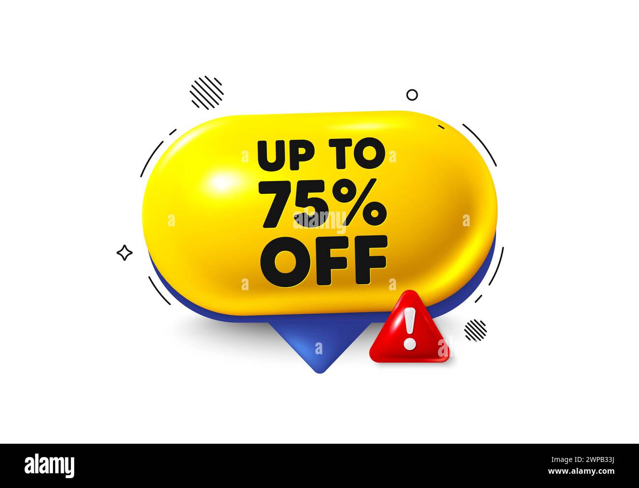 Up to 75 percent off sale. Discount offer price sign. Offer speech bubble 3d icon. Vector Stock Vector