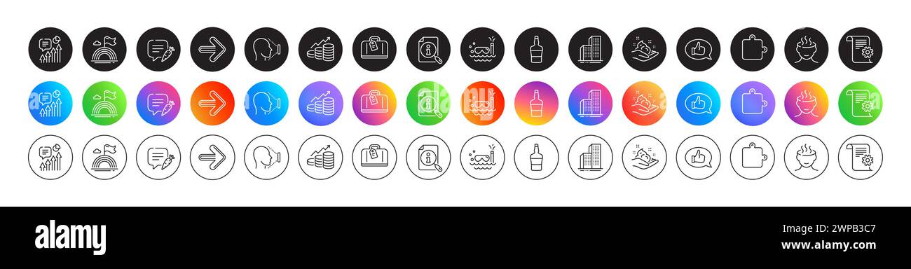 Scuba diving, Search and Lgbt line icons. For web app, printing. Round icon buttons. Vector Stock Vector