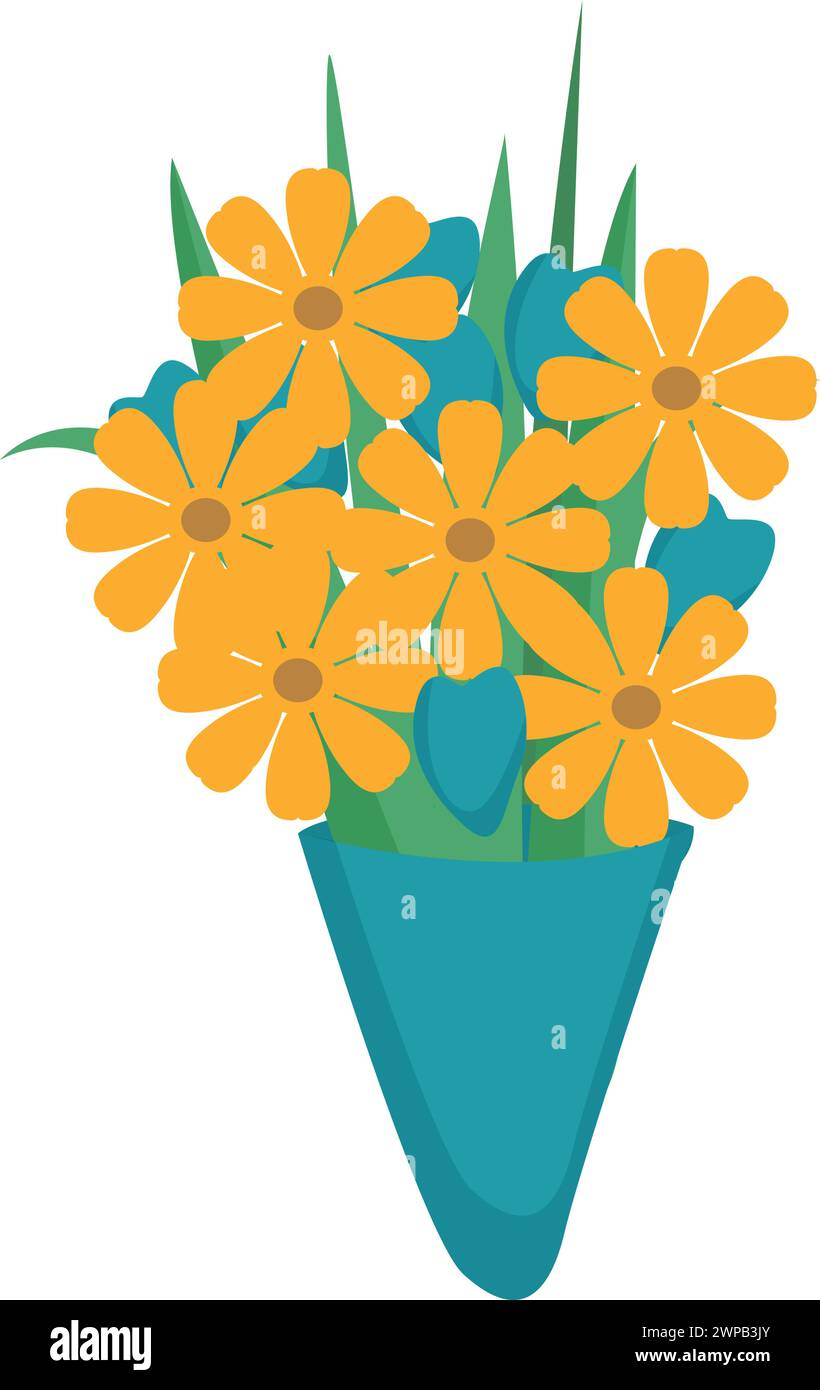 Yellow spring flowers icon cartoon vector. Delivery bouquet. Holding ...