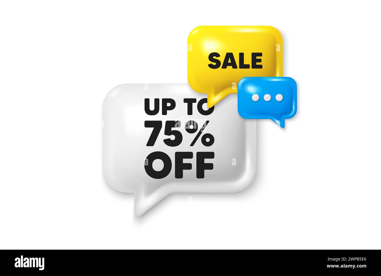 Up to 75 percent off sale. Discount offer price sign. Discount speech bubble offer 3d icon. Vector Stock Vector
