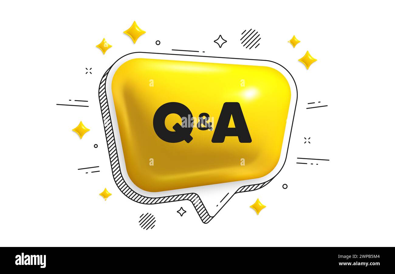 Questions and answers icon. Answer question sign. Chat speech bubble 3d icon. Vector Stock Vector