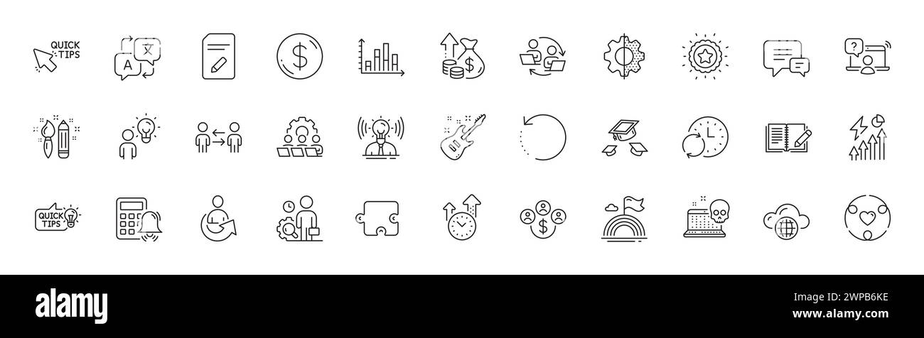 Translate, Puzzle and Dollar money line icons. For web app, printing. Line icons. Vector Stock Vector
