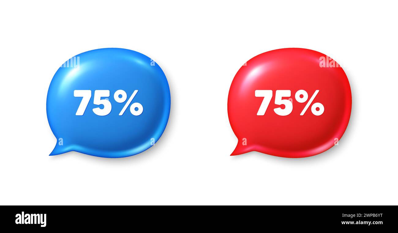 75 percent off sale. Discount offer price sign. Chat speech bubble 3d icons. Vector Stock Vector