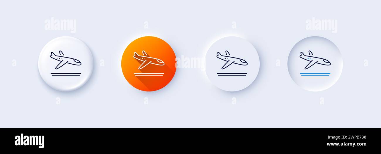 Airport arrivals plane line icon. Airplane landing sign. Line icons. Vector Stock Vector