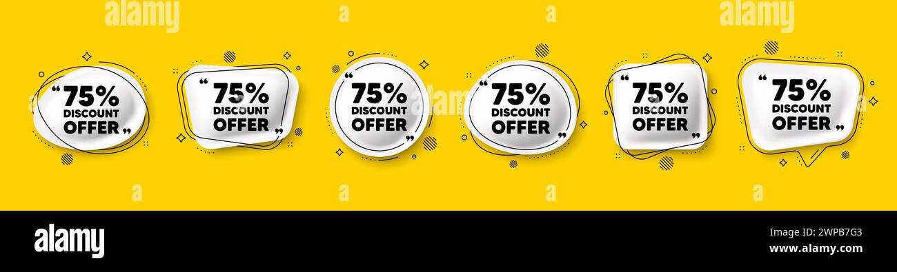 75 percent discount. Sale offer price sign. Speech bubble 3d icons set. Vector Stock Vector
