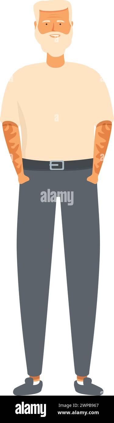Senior man tattoos icon cartoon vector. Cute smile mature. Rocket biker ...