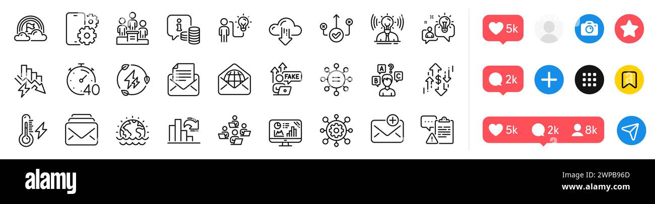 Lgbt, Web mail and Cloud download line icons pack. For web app. Social media icons. Vector Stock Vector