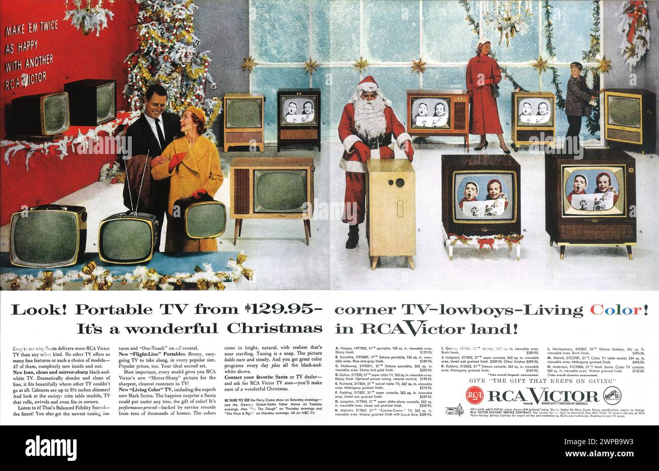 1957 RCA Victor Portable TV Christmas ad Stock Photo