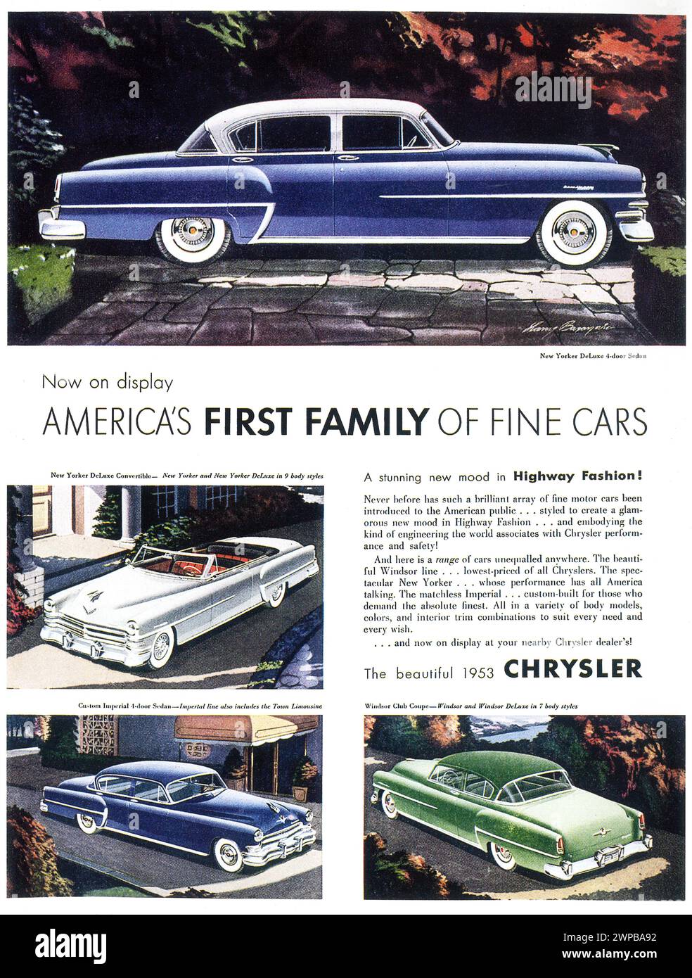 1952 Chrysler New Yorker Imperial Custom Convertible Windsor blue/green print ad Stock Photo