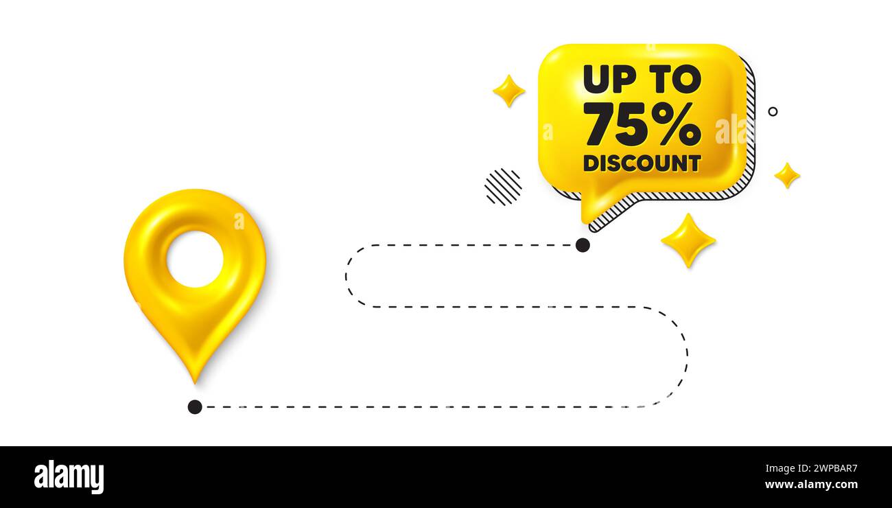 Up to 75 percent discount. Sale offer price sign. Road journey position 3d pin. Vector Stock Vector