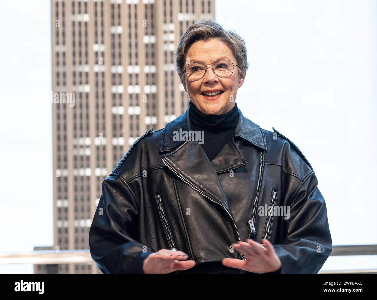 Bening visits Empire State Building in New York on March 6
