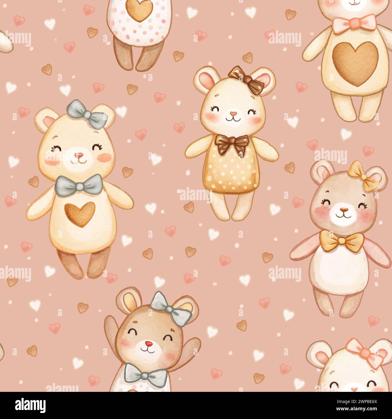 seamless pattern lovely bears pastel colors adorable cute children illustration hand made Stock Photo