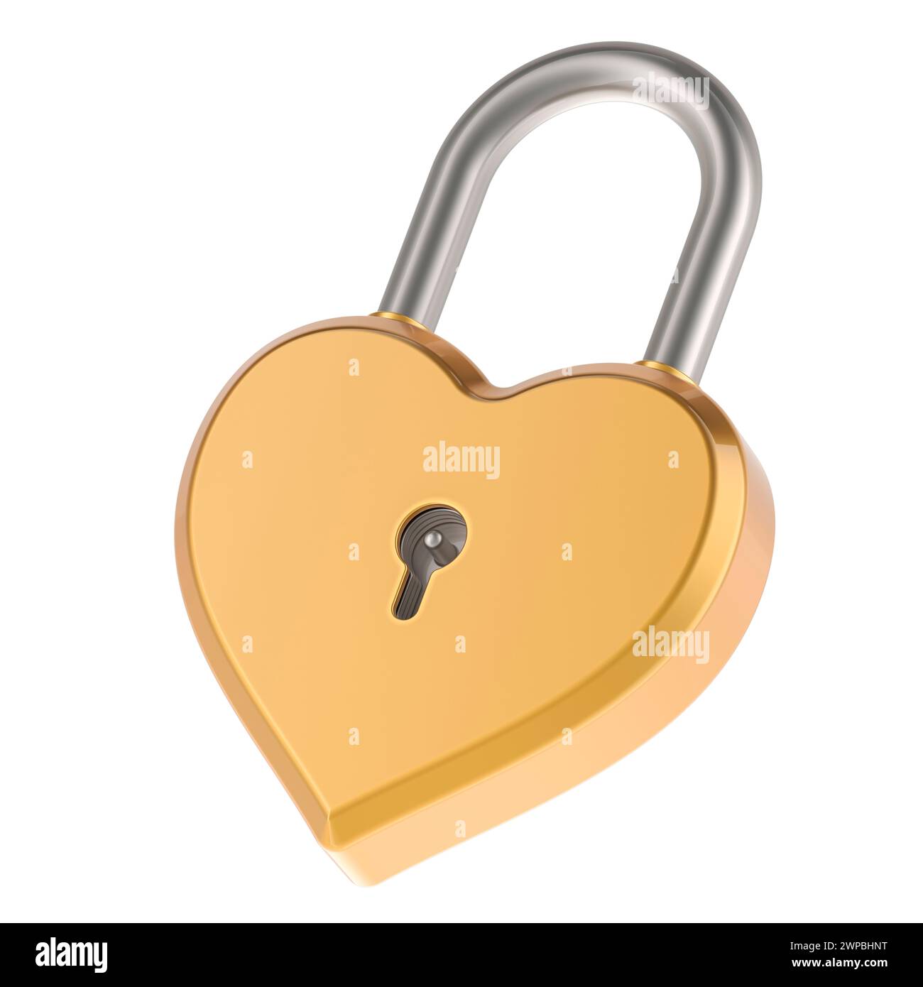 Golden heart as padlock, 3D rendering isolated on white background ...