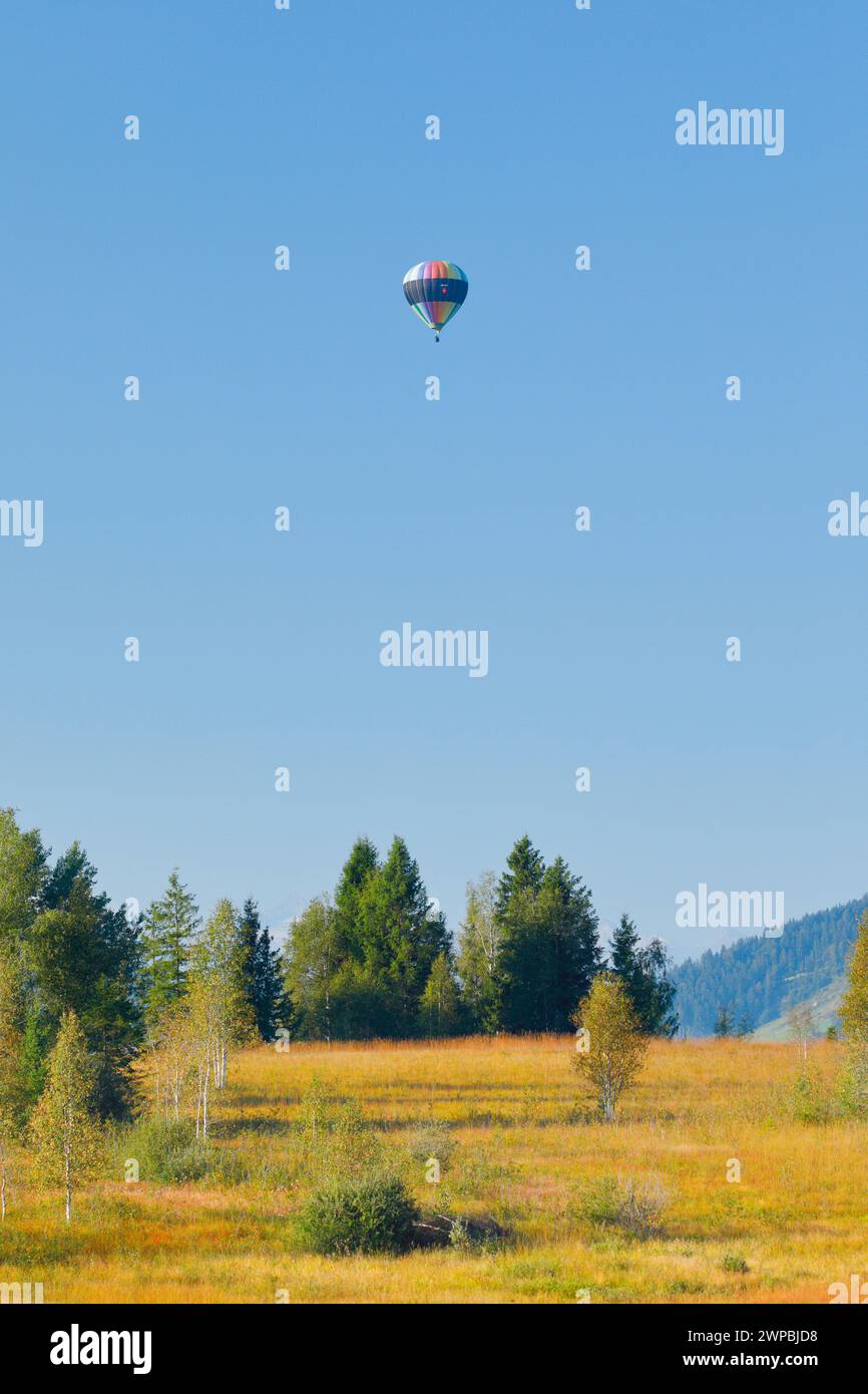 hot air balloon over the Rothenthurm moor, Switzerland, Schwyz Stock Photo