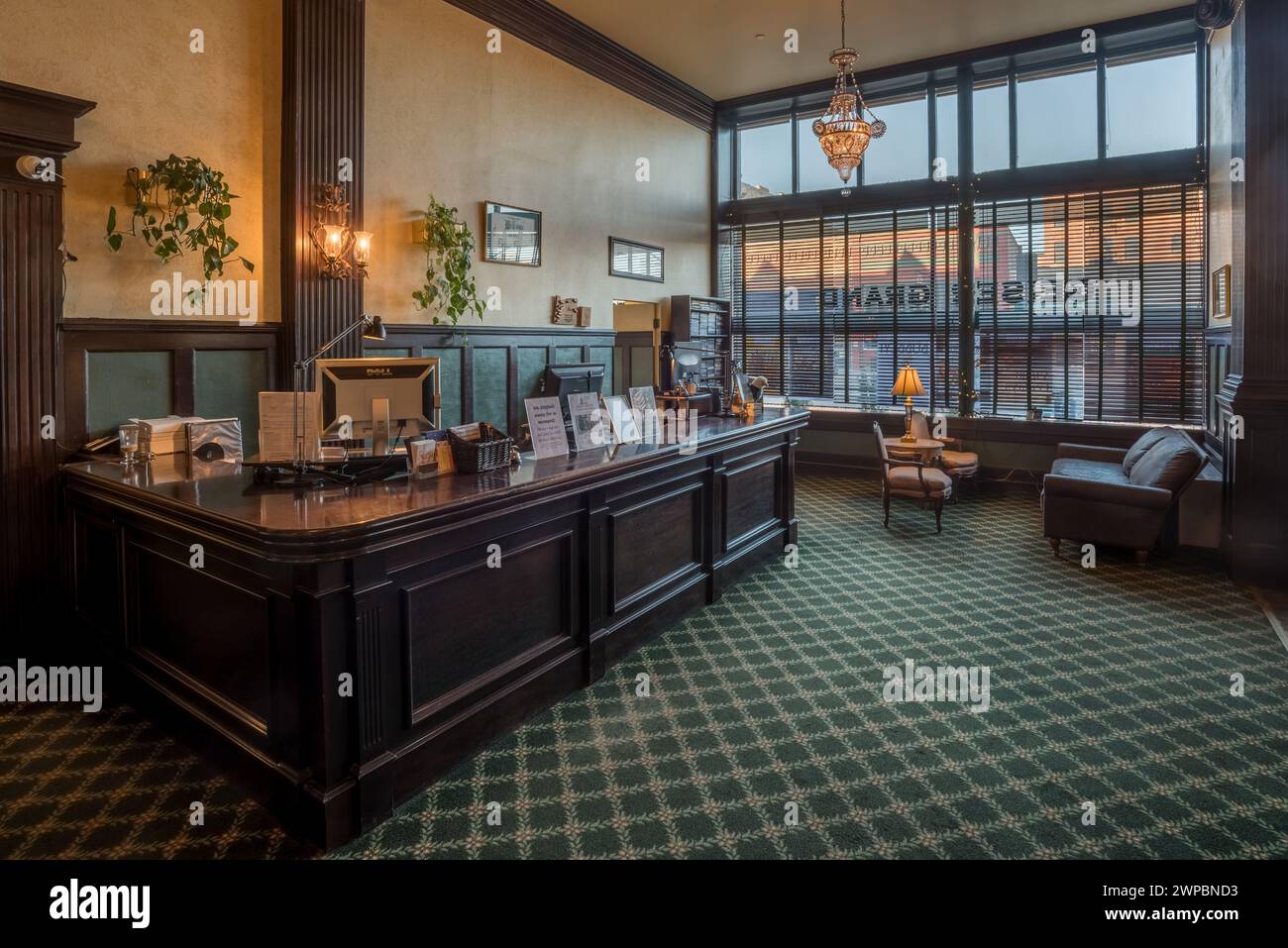 Front desk and lobby in the historic Geiser Grand Hotel, Baker City ...