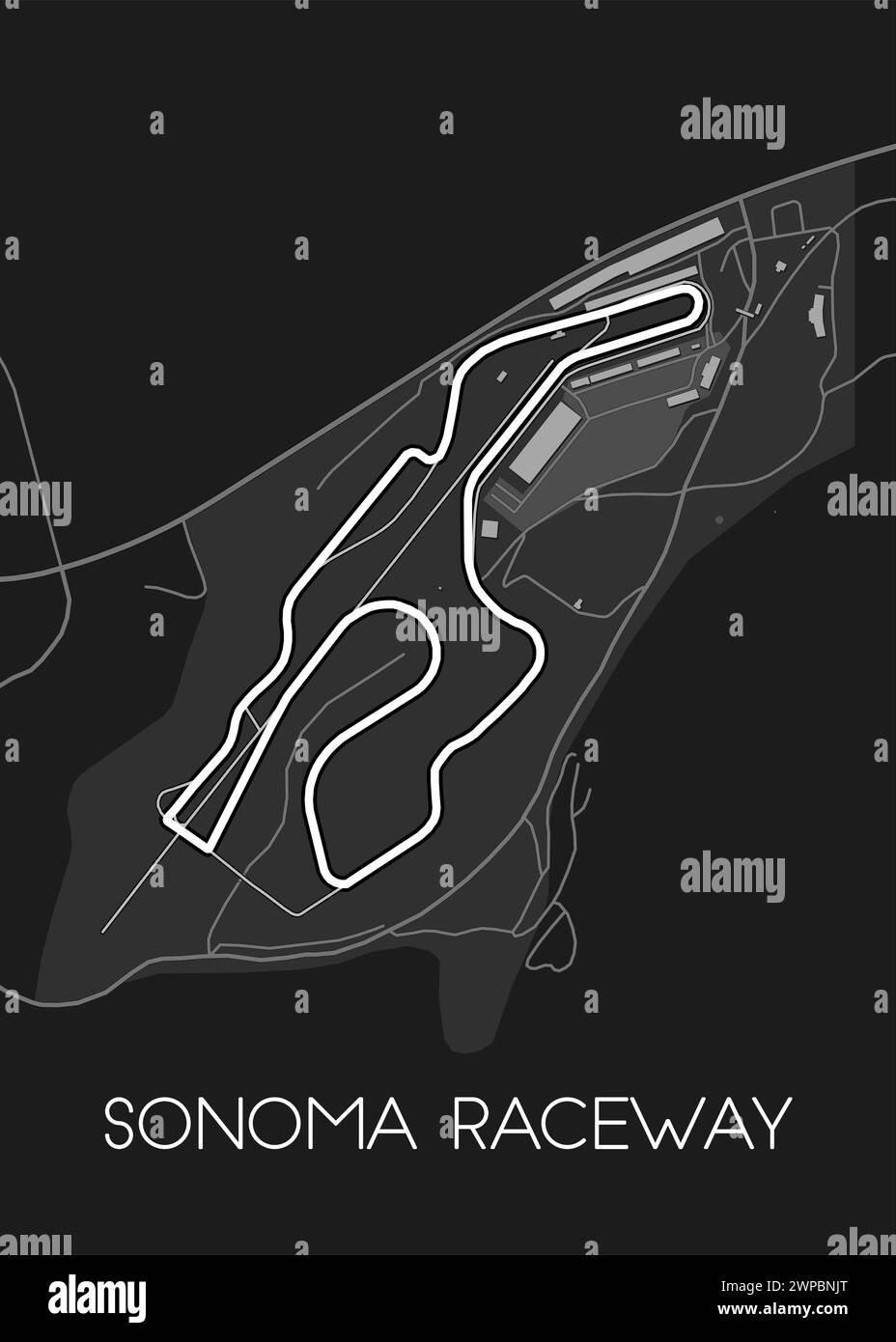 Sonoma Raceway, Sears Point Raceway map poster art Stock Vector Image