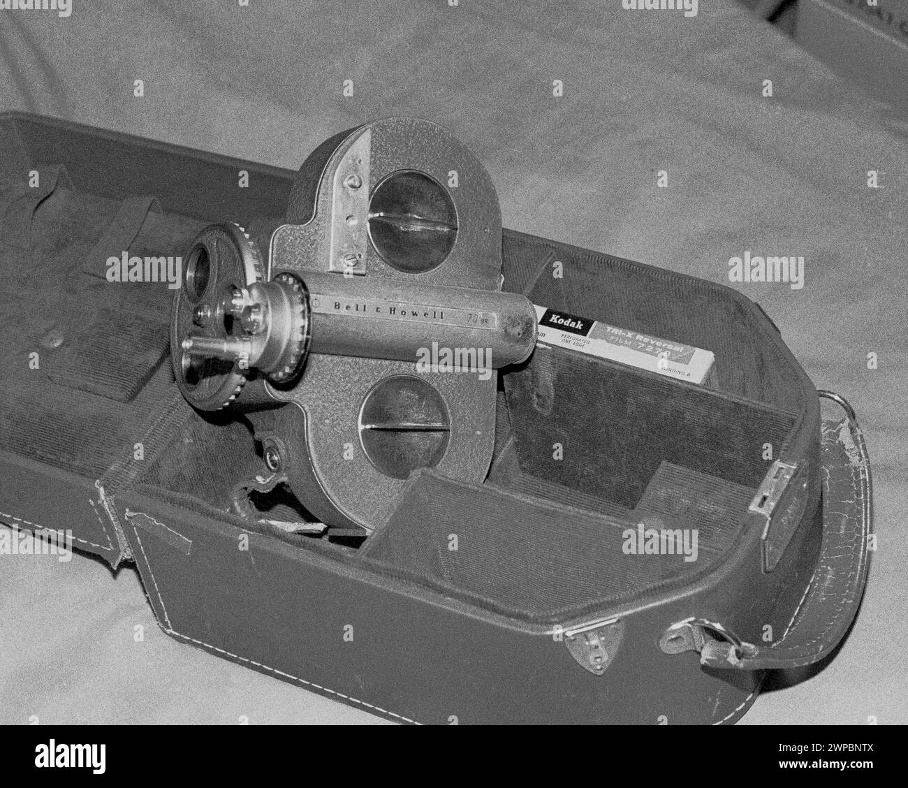 Bell and Howell DR70 16 mm movie camera and film and case Stock Photo