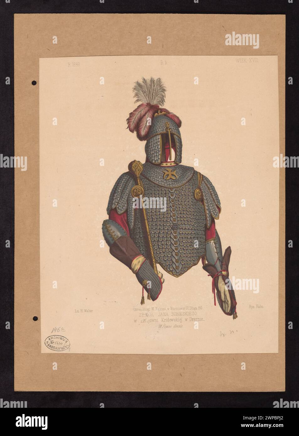 Jan Sobieski's armor in the Royal Armory in Dre Nie, il. Z: Aleksander Przedziecki, Edward Rastawiecki, 'Patterns of the Medaline Art and from the Renaissance era after the end of the 17th century in former Poland' (Warsaw, 1855-1858), Series 2, tab. S; Hahn, Walter, H., Fajans, Maksymilian (Warsaw; Litographic and photographic desk; 1853-1892), Fajans, Maksymilian (1825-1890), Przedziecki, Aleksander (1814-1871), Rastawiecki, Edward (1804-1874 ), Unger, Józef (Warsaw; printing house, publishing house, book; 1841-va 1877); 1855-1858 (1855-00-00-1858-00-00); Stock Photo
