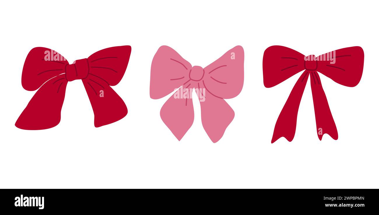 Collection of hand drawn ribbon bows isolated. Decorative elements for ...