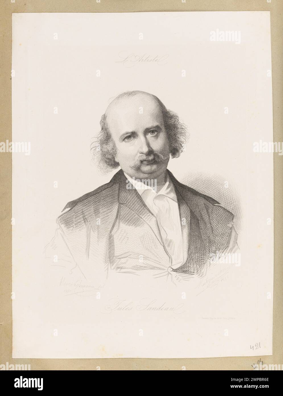 Portrait of Jules Sandeau; Metrozer, Pierre Guillaume (1815-Post 1870), Lehmann, Henri (1814-1882), Sarazin (Paris 1858 (1858-00-00-1858-00-00); Stock Photo