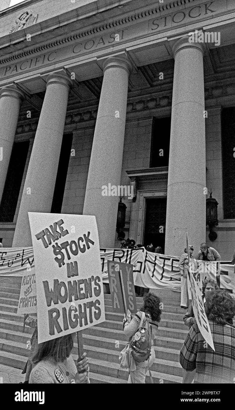 demonstration for women's' rights in front of the San Francisco Pacific Stock Exchange, California, 1980s Stock Photo