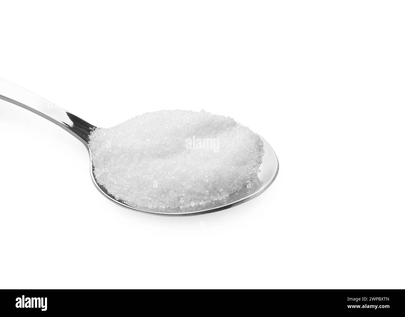 Spoon with granulated sugar isolated on white Stock Photo