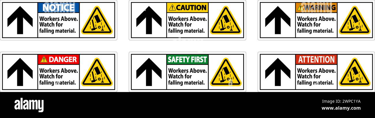 Danger Sign, Workers Above Falling Material Stock Vector Image & Art ...