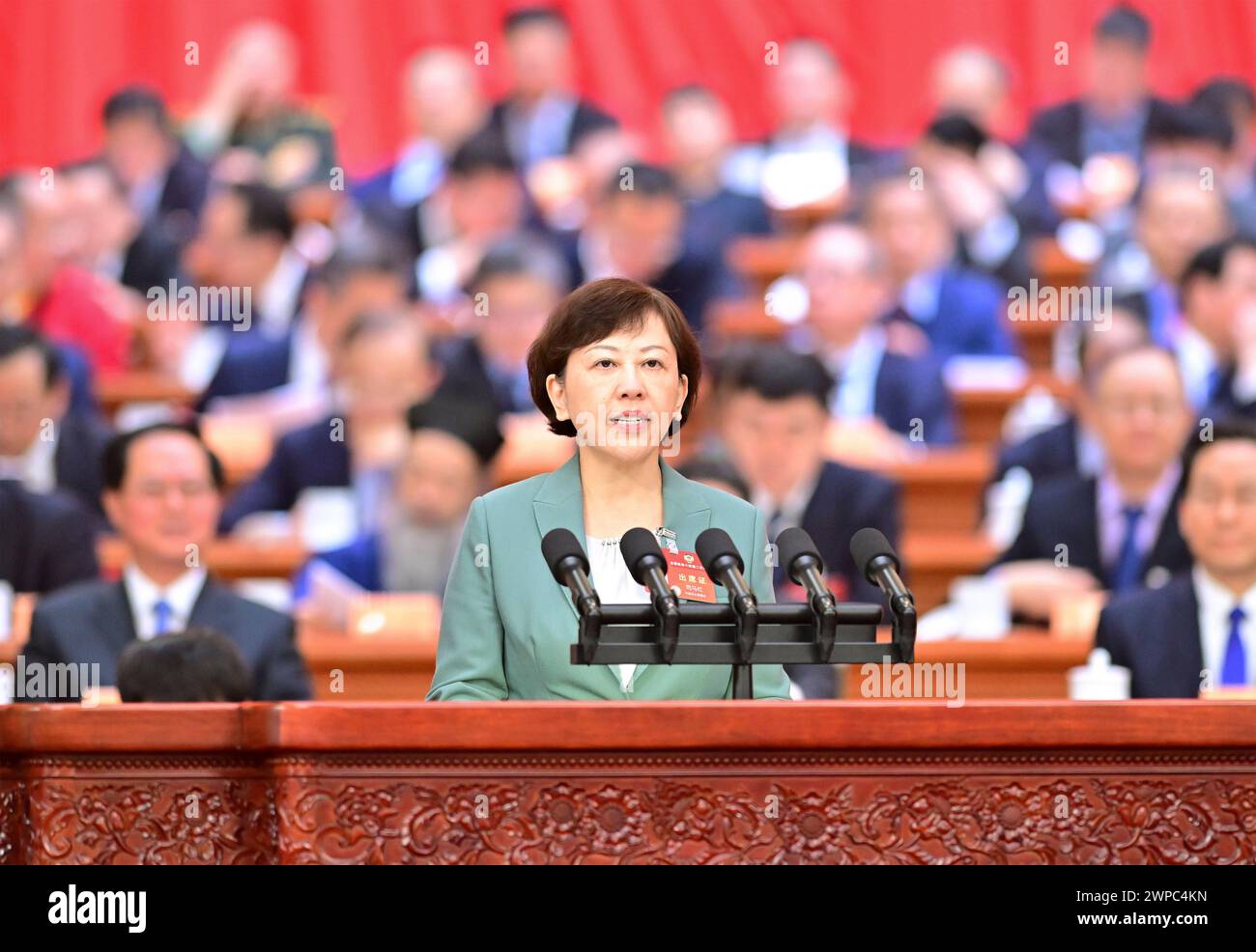 Beijing, China. 7th Mar, 2024. Sima Hong, a member of the 14th National Committee of the Chinese People's Political Consultative Conference (CPPCC), speaks at the second plenary meeting of the second session of the 14th CPPCC National Committee at the Great Hall of the People in Beijing, capital of China, March 7, 2024. Credit: Zhai Jianlan/Xinhua/Alamy Live News Stock Photo