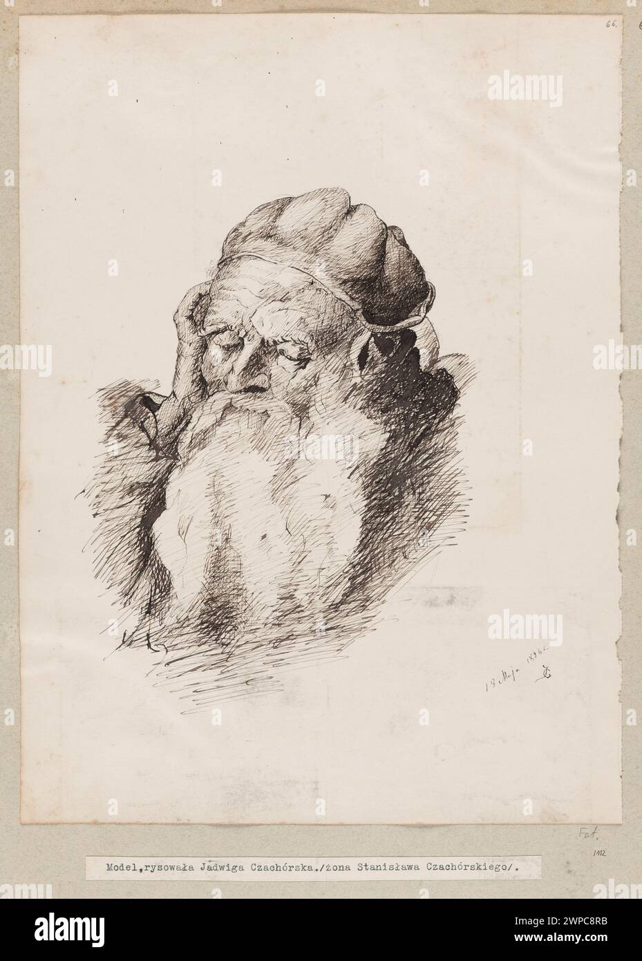 Study of the old man's head; Czachórska, Jadwiga ( -1925); 1896 (1896-00-00-1896-00-00);Brody (beard), men, sleep, old man, men's head studies, men's studies, study from the model, purchase (provenance), sleeping Stock Photo