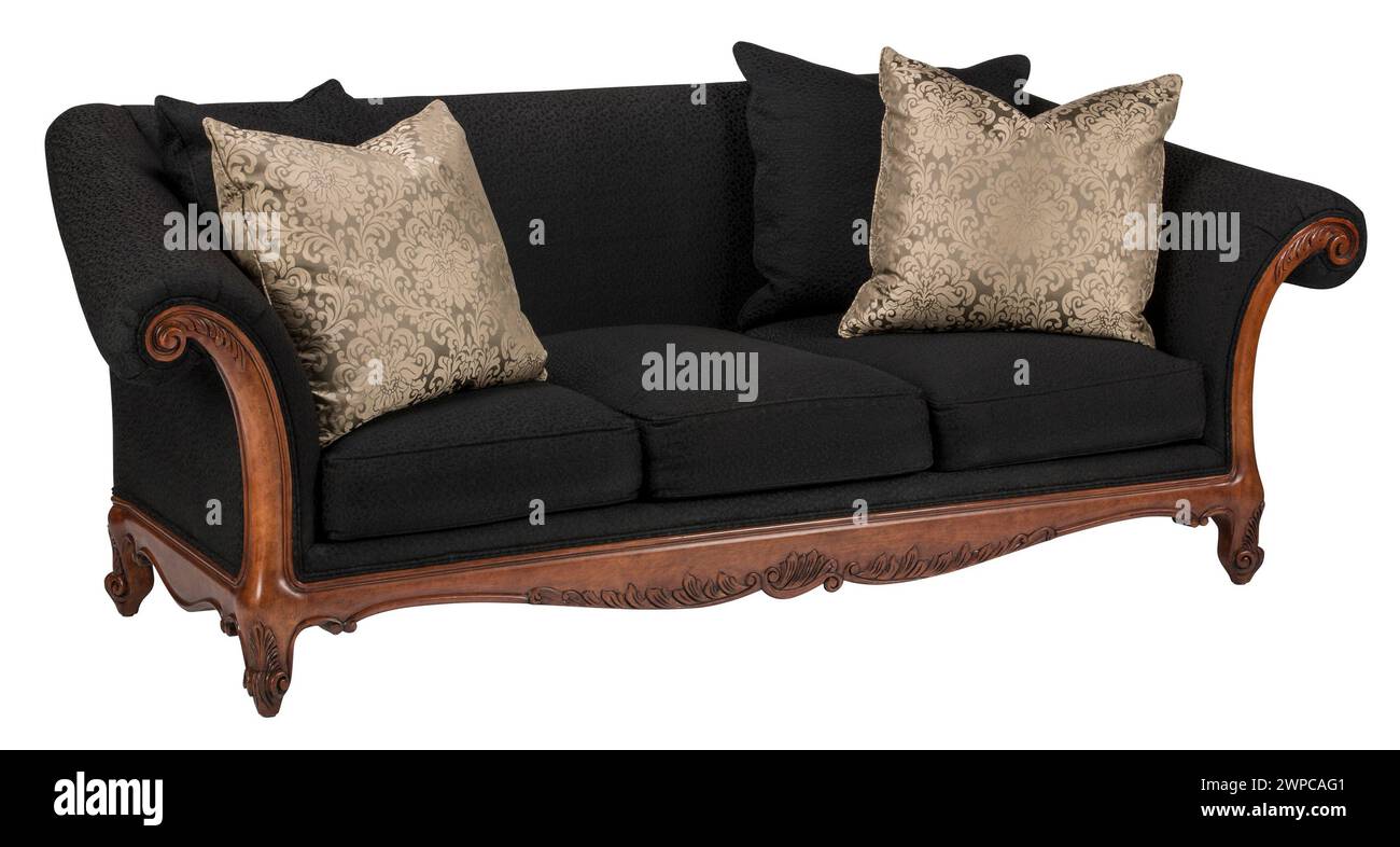 Sofa couch black with clipping path. Stock Photo