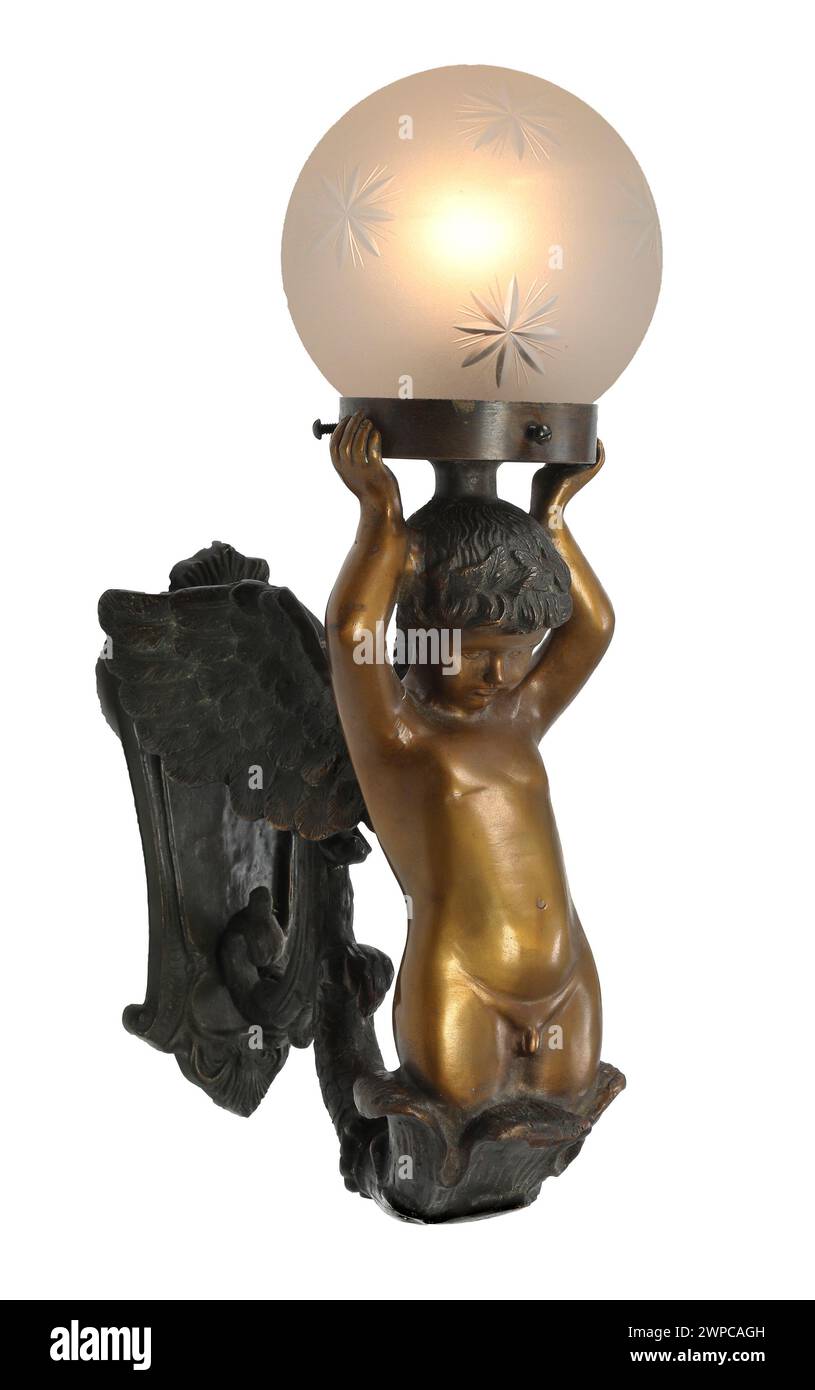 Sconce light bronze boy design with clipping path. Stock Photo