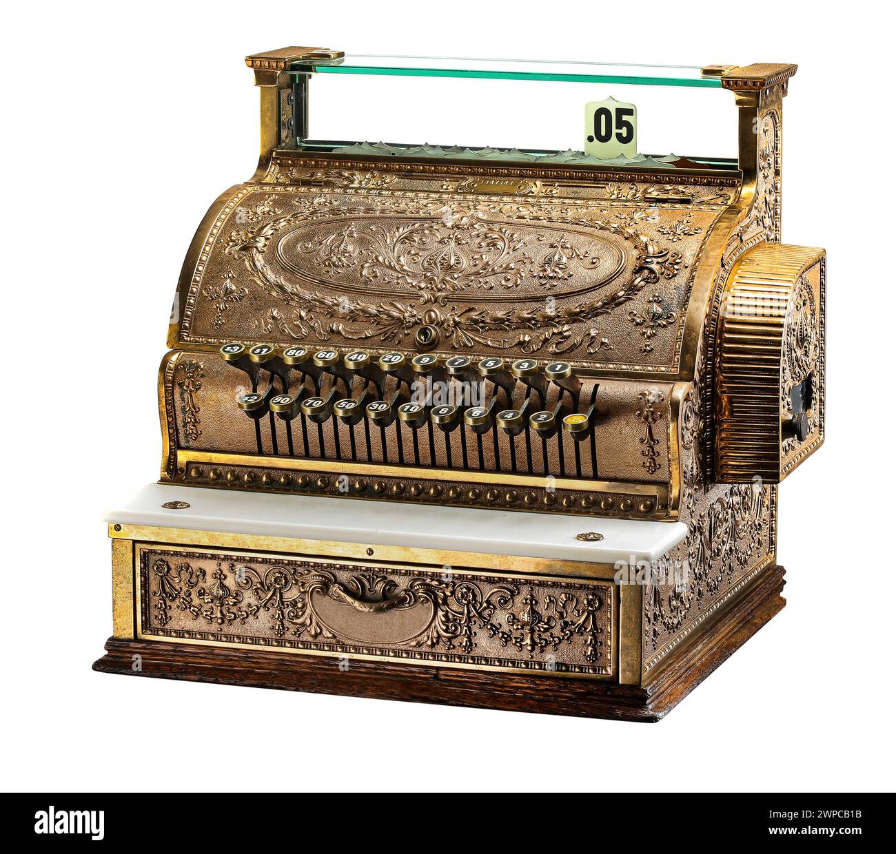 Cash register vintage gold with clipping path. Stock Photo